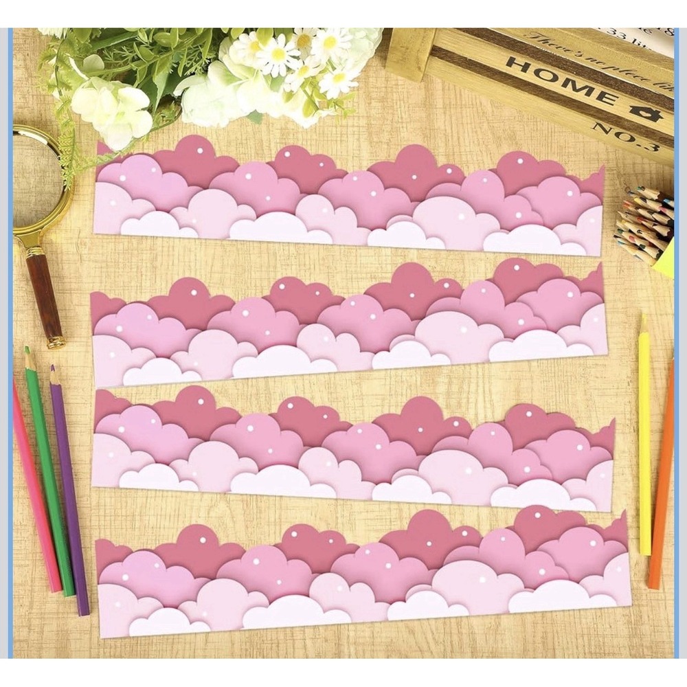 Pink Sky Clouds Wall Border Child Teacher Classroom With Sticky‎ Dots